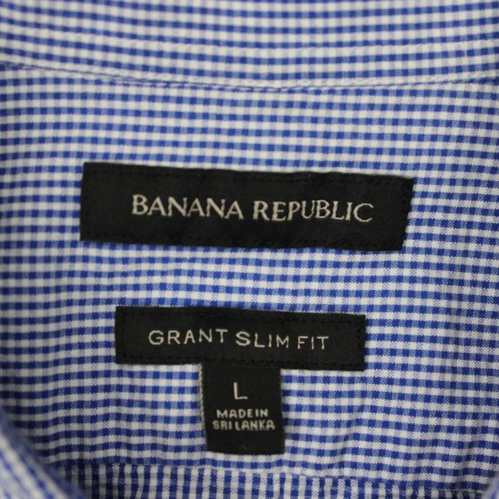 Banana Republic Grant Slim Fit Shirt Men Large Blue/White Checkered Textured S/S